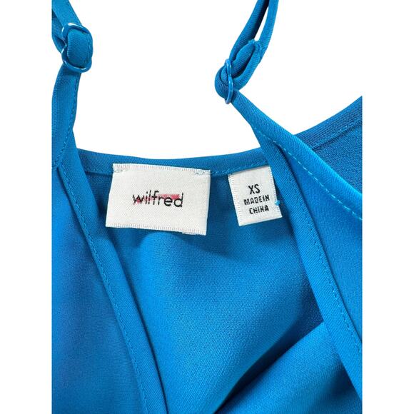 Aritzia Wilfred Minthe Dress XS Tropic Blue Midi Slip V-Neck Matte Satin Drapey - Picture 5 of 14